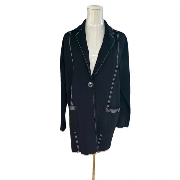 St. John Black Wool Blend One Button SingleJacket Size Small - Picture 4 of 12